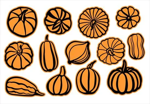 A set of stickers, pumpkins of different types. Design for plotter cutting Stock Illustration