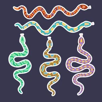 Set of stickers with snakes. Vector illustration illustration in simple con.. 스톡 일러스트