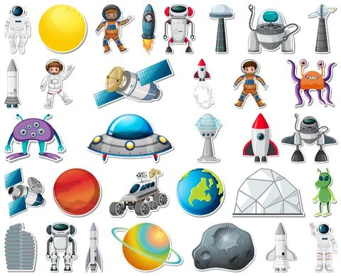 Set of stickers with Solar system objects isolated Illustrazione stock
