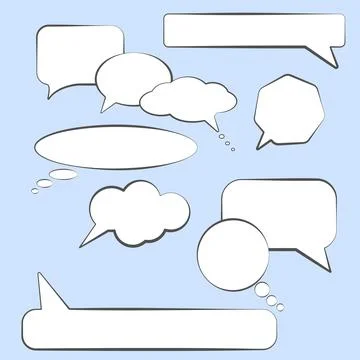 Set stickers of speech bubbles, dialogue boxes for communication or thought Stock Illustration