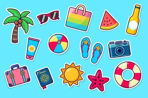 A set of stickers with summer holiday elements. Accessories for a vacation by Stockillustratie