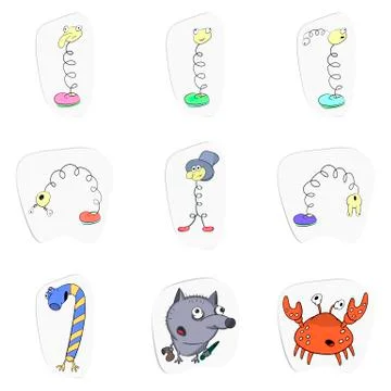 Set of stickers. Vector collection of funny cartoon characters. Stock Illustration