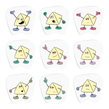 Set of stickers. Vector collection of funny cartoon pyramids. Stock Illustration