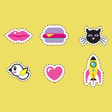 Set of stickers on a yellow background. Vector illustration. Stock-Illustration