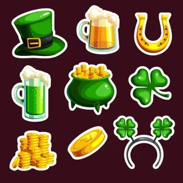 Set of stickings for St. Patrick s Day. Vector illustration Stock Illustration