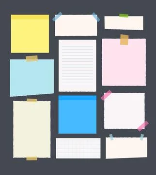 Set of sticky note and torn paper sheets isolated background. Stock Illustration