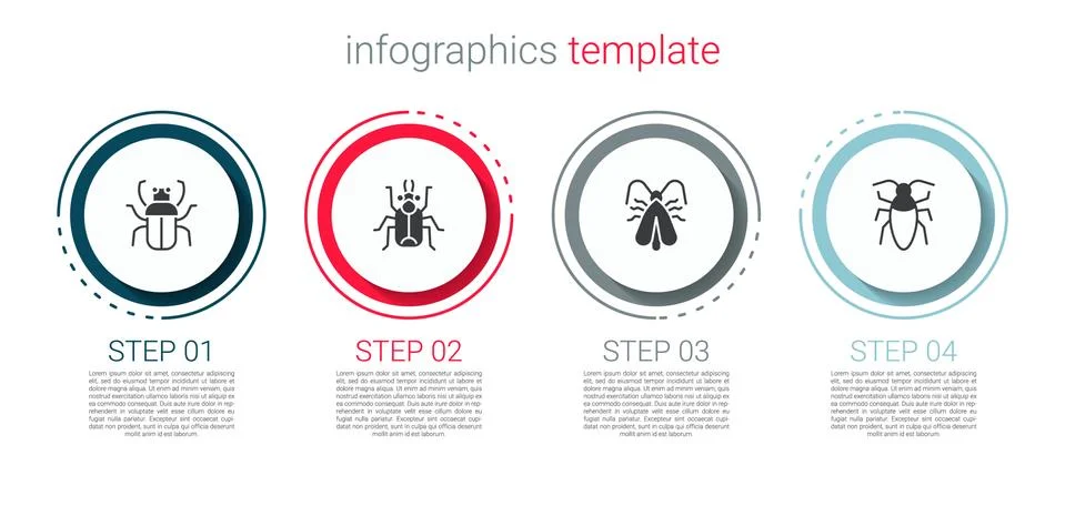 Set Stink bug, Beetle, Clothes moth and Cockroach. Business infographic template Illustrazione stock