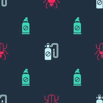 Set Stink bug, Pressure sprayer and Spray against insects on seamless pattern Stock Illustration