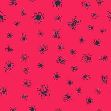 Set Stink bug, Spider, and Beetle deer on seamless pattern. Vector Illustrazione stock