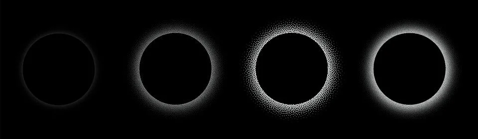 Set of stippling round frames. Vector dotted circles Illustrazione stock