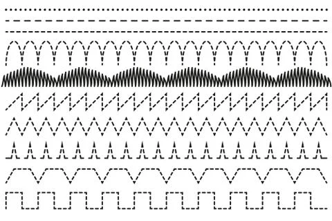 Set stitch sewing machine. Cut lines Illustrazione stock