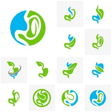 Set of Stomach with Leaf logo design concept, Healthy Stomach logo Template - Illustrazione stock