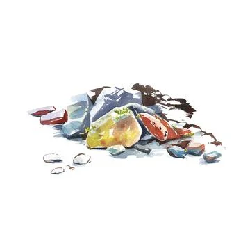 Set of the stone and cliff drawing in watercolor on white background. Stock Illustration