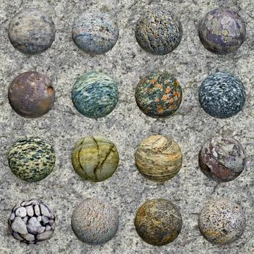 Set of stone balls on granite wall - seamless texture Illustrazione stock
