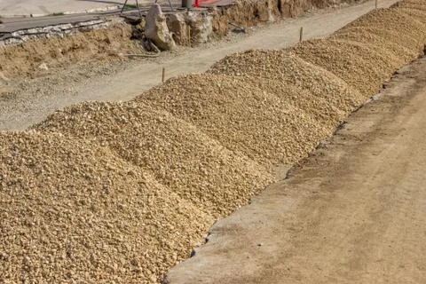 Set the stone base for roadway Stock Photos