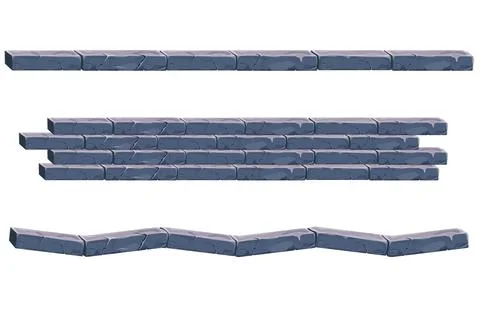 Set stone brick, border seamless ancient fence in cartoon style, isolated on Stock Illustration