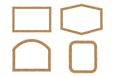 Set Stone brick frame border ancient medieval in cartoon style, isolated on Illustrazione stock