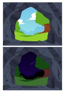 Set of stone cave entrances flat style, vector illustration Illustrazione stock