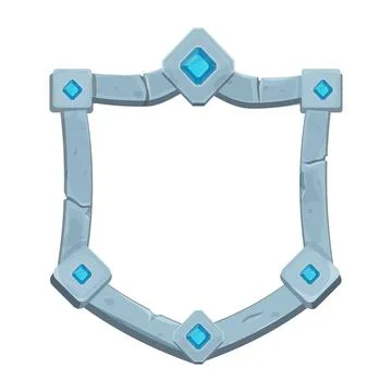 Set stone frame with border and gemstones, shield shape, empty medieval menu Stockillustratie