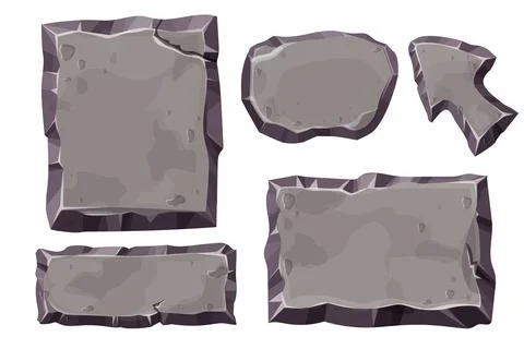 Set stone game menu panels, textured ui frames interface template in comic Ilustración de archivo