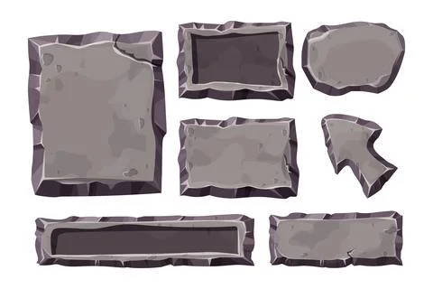 Set stone game menu panels, textured ui frames interface template in comic Ilustración de archivo