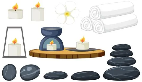 Set of stone massage spa objects Stock Illustration