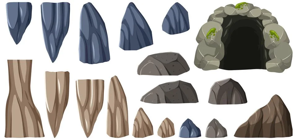 Set of stones and rocks elements Stock Illustration
