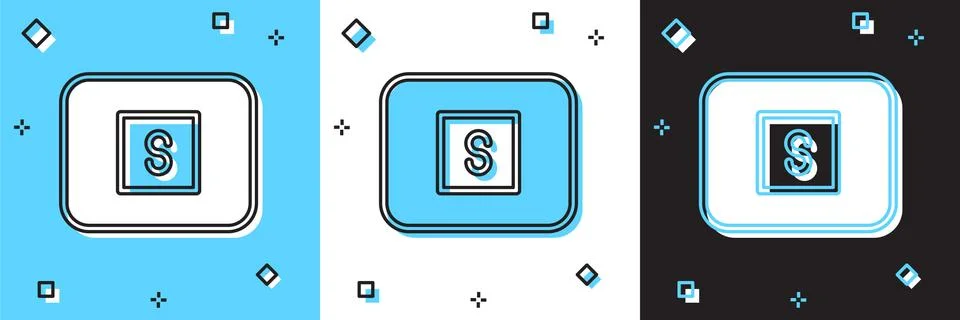Set Stop media button icon isolated on blue and white, black background. Vector Stock Illustration