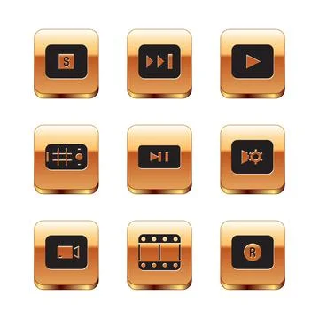 Set Stop media button, Play video, Pause, Selfie mobile, Record and Fast forward Stock Illustration