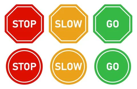 Set of stop slow and go traffic signal vector illustrations Stock Illustration