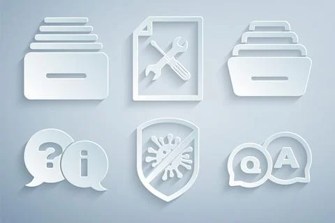 Set Stop virus, bacteria, Drawer with documents, Question and Exclamation Stock Illustration