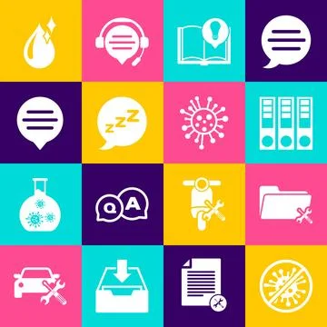 Set Stop virus, bacteria, Folder service, Office folders, Interesting facts.. Stock Illustration
