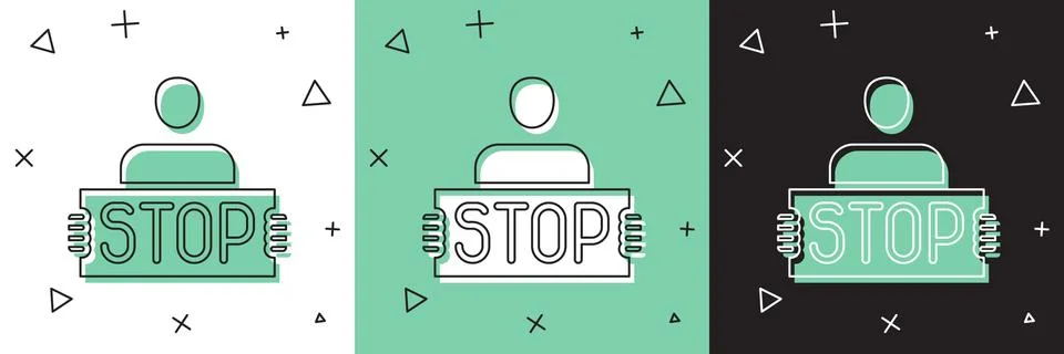 Set Stop war icon isolated on white and green, black background. Antiwar protest Stock Illustration
