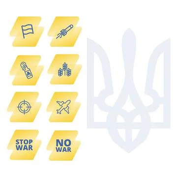 Set of stop war vector stickers and icons. Stock Illustration