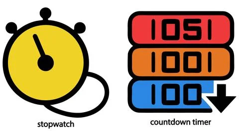 Set of stopwatch and countdown timer icons. Stock Illustration