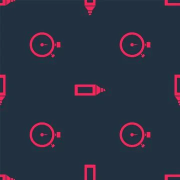 Set Stopwatch and Marker pen on seamless pattern. Vector Stock Illustration