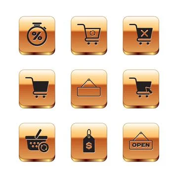 Set Stopwatch and percent, Refresh shopping basket, Price tag with dollar 库存插图