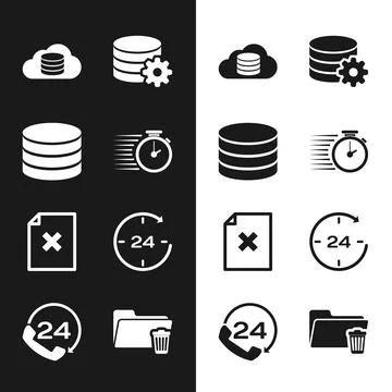 Set Stopwatch, Database, Cloud database, Setting server, Delete file document 스톡 일러스트
