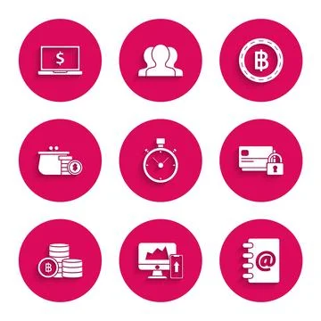 Set Stopwatch, Financial chart or graph on the computer monitor and mobile .. Illustrazione stock