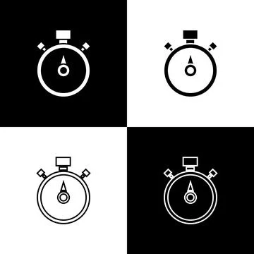Set Stopwatch icon isolated on black and white background. Time timer sign Stock Illustration