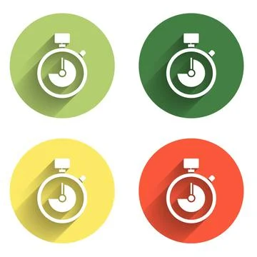Set Stopwatch icon isolated with long shadow background. Time timer sign. C.. イラスト素材