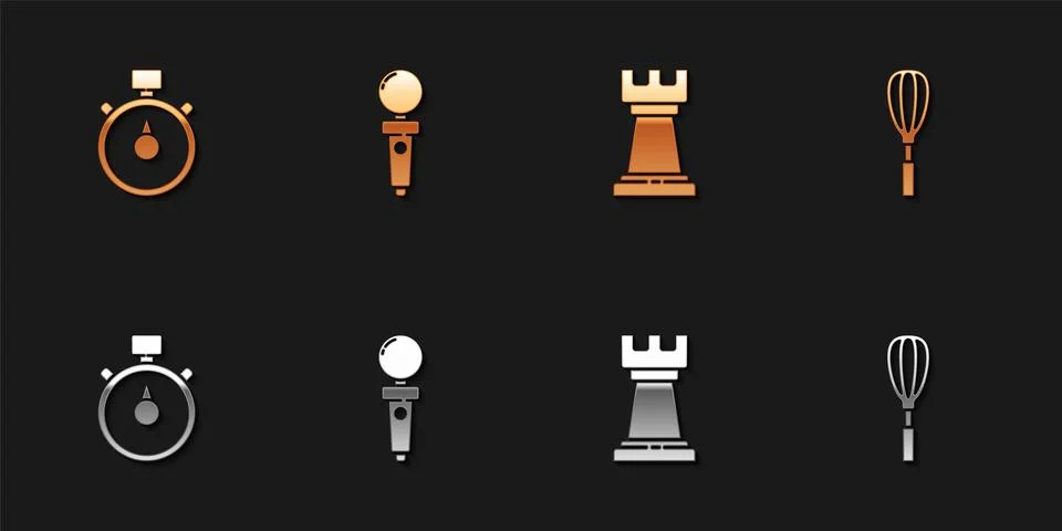Set Stopwatch, Joystick for arcade machine, Business strategy and Kitchen whisk Illustrazione stock
