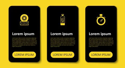 Set Stopwatch, Nitrous oxide and Car tire wheel. Business infographic template Stock Illustration