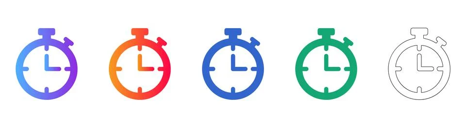 Set of Stopwatch Timer Icons in Gradient and Outline Stockillustratie