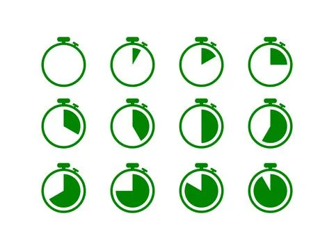 Set of stopwatch vector icons for time tracking and countdown. Useful for spo Illustrazione stock