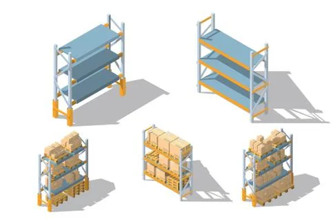 Set storage racks with boxes and pallets. Stock Illustration