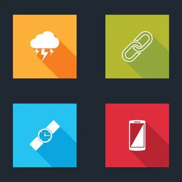 Set Storm, Chain link, Wrist watch and Smartphone, mobile phone icon. Vector Stock Illustration