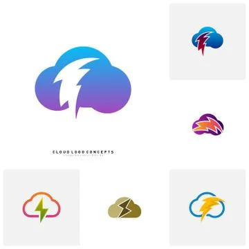 Set of Storm Cloud Logo Design Concept Vector. Thunder Cloud Logo Template Ve Illustrazione stock