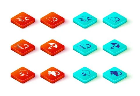 Set Storm, Cloud with rain and sun, Umbrella, Sun cloud weather and moon icon Stock Illustration