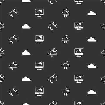 Set Storm, Cloud, with rain and moon and Weather forecast on seamless pattern イラスト素材